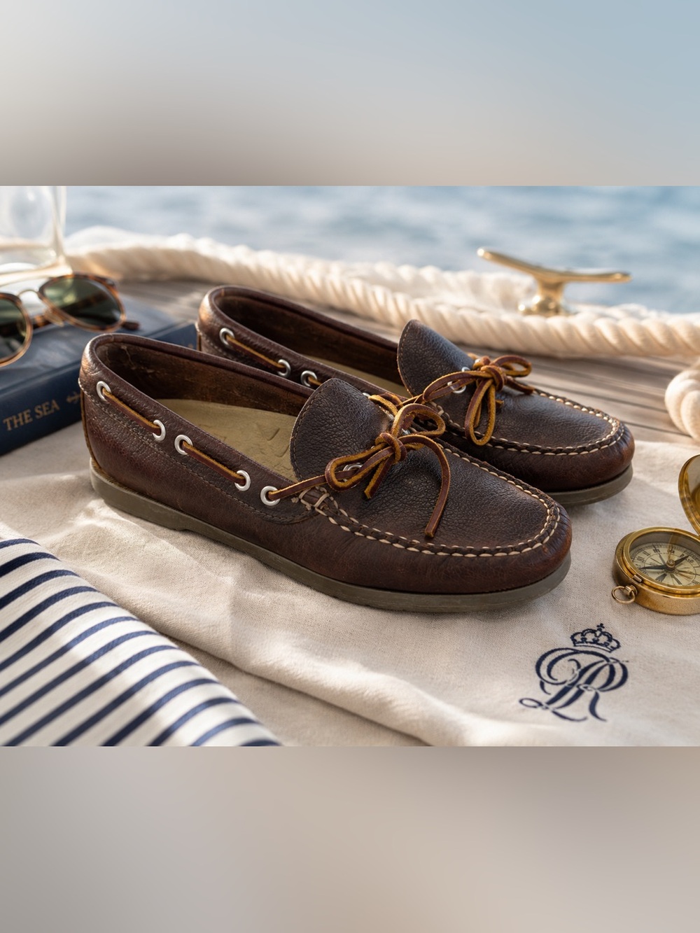 L.L. Bean Brown Leather Moc-Toe Boat Shoes
